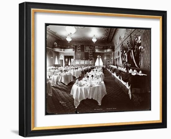 Tables Set in the Banquet Room at Hotel Delmonico, 1902-Byron Company-Framed Giclee Print