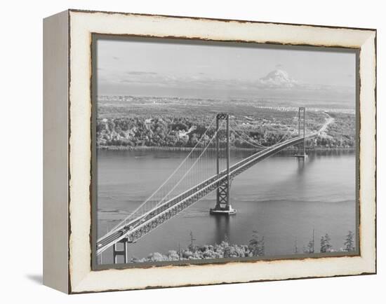 Tacoma Narrows Bridge from Gig Harbor Towards Tacoma, WA (ca. 1950)-null-Framed Premier Image Canvas