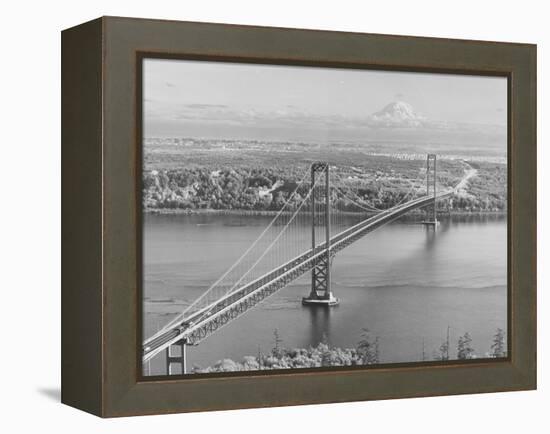 Tacoma Narrows Bridge from Gig Harbor Towards Tacoma, WA (ca. 1950)-null-Framed Premier Image Canvas