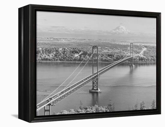 Tacoma Narrows Bridge from Gig Harbor Towards Tacoma, WA (ca. 1950)-null-Framed Premier Image Canvas