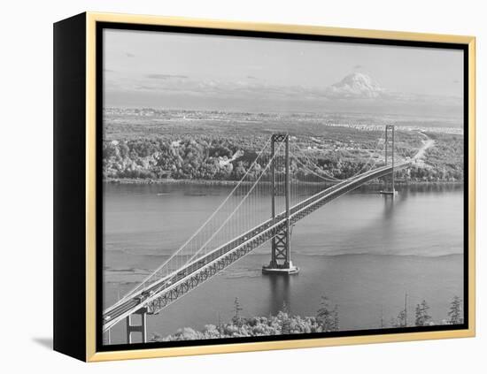 Tacoma Narrows Bridge from Gig Harbor Towards Tacoma, WA (ca. 1950)-null-Framed Premier Image Canvas