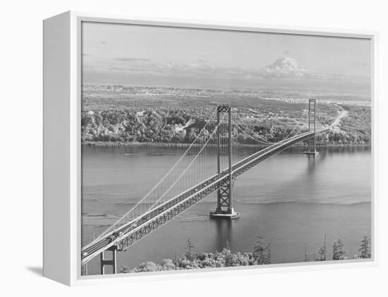 Tacoma Narrows Bridge from Gig Harbor Towards Tacoma, WA (ca. 1950)-null-Framed Premier Image Canvas