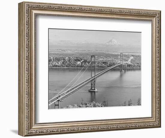 Tacoma Narrows Bridge from Gig Harbor Towards Tacoma, WA (ca. 1950)-null-Framed Giclee Print
