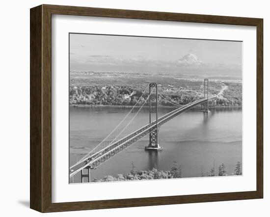 Tacoma Narrows Bridge from Gig Harbor Towards Tacoma, WA (ca. 1950)-null-Framed Giclee Print