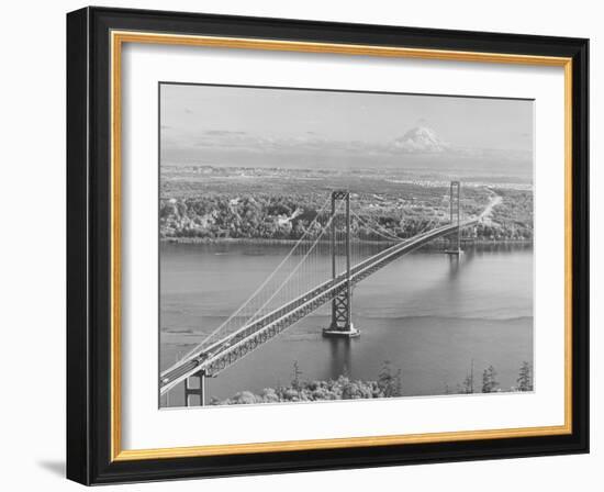 Tacoma Narrows Bridge from Gig Harbor Towards Tacoma, WA (ca. 1950)-null-Framed Giclee Print