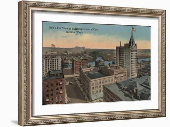 Tacoma, WA - Bird's Eye View of Downtown-Lantern Press-Framed Art Print