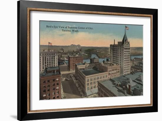 Tacoma, WA - Bird's Eye View of Downtown-Lantern Press-Framed Art Print