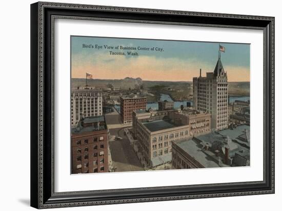 Tacoma, WA - Bird's Eye View of Downtown-Lantern Press-Framed Art Print