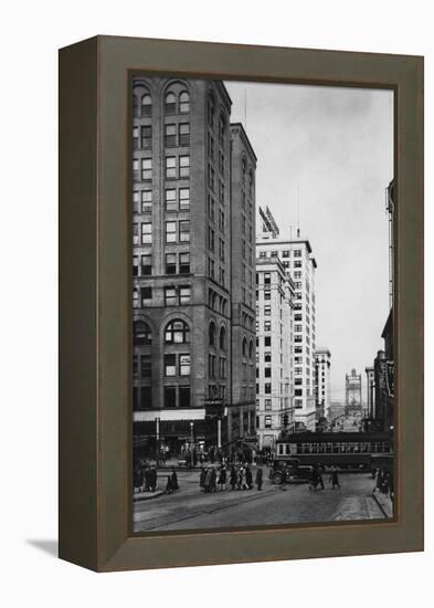 Tacoma, WA - Downtown Main Streets View Photograph-Lantern Press-Framed Stretched Canvas