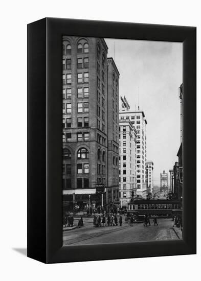 Tacoma, WA - Downtown Main Streets View Photograph-Lantern Press-Framed Stretched Canvas