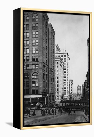 Tacoma, WA - Downtown Main Streets View Photograph-Lantern Press-Framed Stretched Canvas