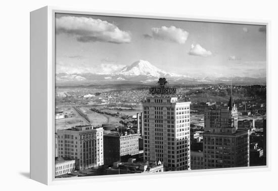Tacoma, WA View of Rainier from Medical Arts Building Photograph - Tacoma, WA-Lantern Press-Framed Stretched Canvas