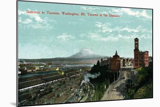 Tacoma, Washington, Aerial View of the Tacoma Gateway , Mt. Tacoma in Distance-Lantern Press-Mounted Art Print