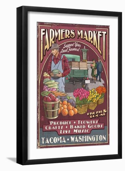 Tacoma, Washington - Farmers Market Vintage Sign-Lantern Press-Framed Art Print