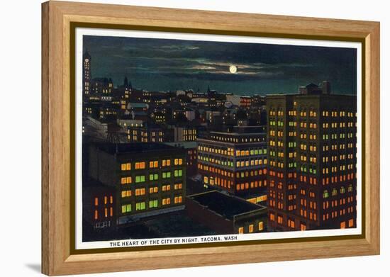 Tacoma, Washington, Heart of the City View at Night-Lantern Press-Framed Stretched Canvas