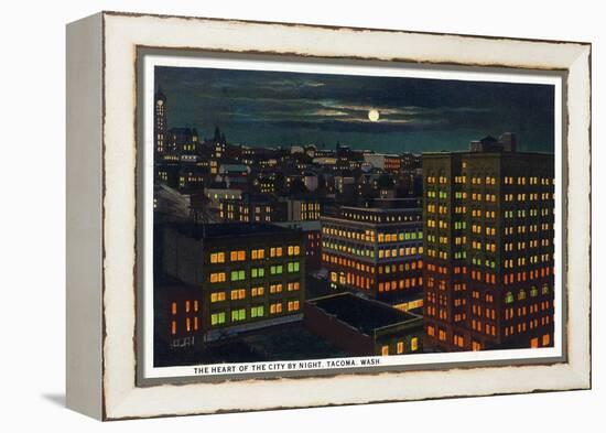 Tacoma, Washington, Heart of the City View at Night-Lantern Press-Framed Stretched Canvas