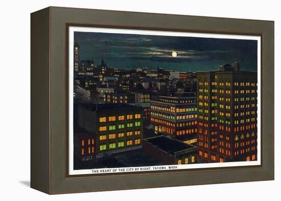 Tacoma, Washington, Heart of the City View at Night-Lantern Press-Framed Stretched Canvas