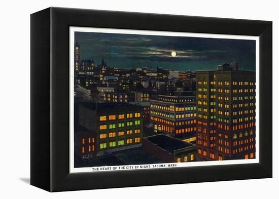 Tacoma, Washington, Heart of the City View at Night-Lantern Press-Framed Stretched Canvas