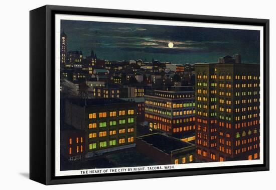 Tacoma, Washington, Heart of the City View at Night-Lantern Press-Framed Stretched Canvas