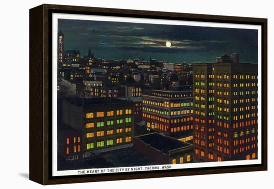 Tacoma, Washington, Heart of the City View at Night-Lantern Press-Framed Stretched Canvas