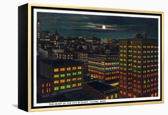 Tacoma, Washington, Heart of the City View at Night-Lantern Press-Framed Stretched Canvas