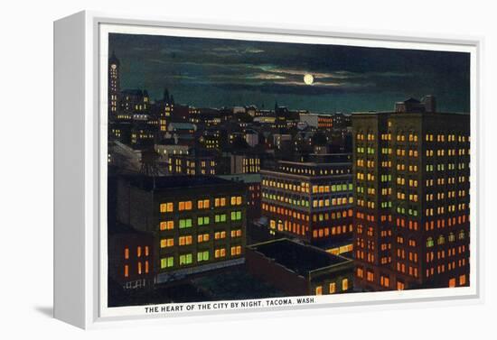 Tacoma, Washington, Heart of the City View at Night-Lantern Press-Framed Stretched Canvas
