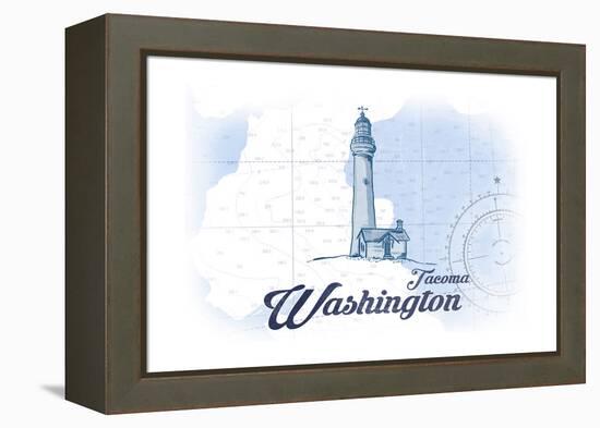 Tacoma, Washington - Lighthouse - Blue - Coastal Icon-Lantern Press-Framed Stretched Canvas