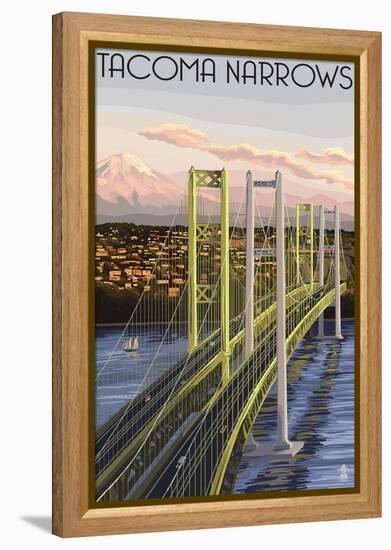 Tacoma, Washington - Narrows Bridge and Rainier-Lantern Press-Framed Stretched Canvas