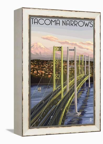 Tacoma, Washington - Narrows Bridge and Rainier-Lantern Press-Framed Stretched Canvas