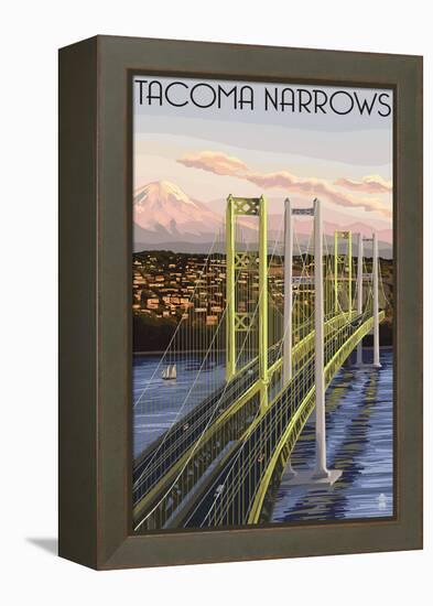 Tacoma, Washington - Narrows Bridge and Rainier-Lantern Press-Framed Stretched Canvas