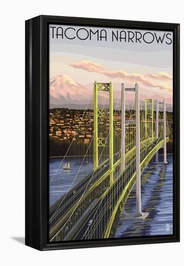 Tacoma, Washington - Narrows Bridge and Rainier-Lantern Press-Framed Stretched Canvas