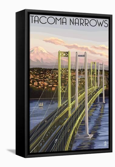 Tacoma, Washington - Narrows Bridge and Rainier-Lantern Press-Framed Stretched Canvas