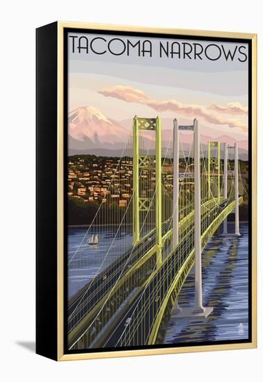 Tacoma, Washington - Narrows Bridge and Rainier-Lantern Press-Framed Stretched Canvas
