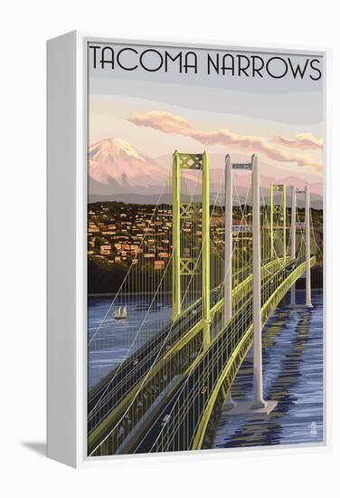 Tacoma, Washington - Narrows Bridge and Rainier-Lantern Press-Framed Stretched Canvas