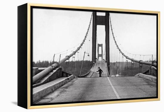 Tacoma, Washington - November 7, 1940 - Tacoma Narrows Bridge - Man on Bridge-Lantern Press-Framed Stretched Canvas