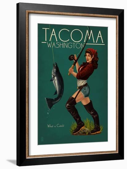 Tacoma, Washington - Pinup Girl Fishing-Lantern Press-Framed Art Print