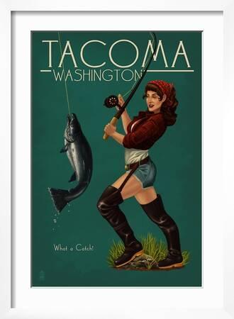 Tacoma, Washington - Pinup Girl Fishing' Art Print - Lantern Press