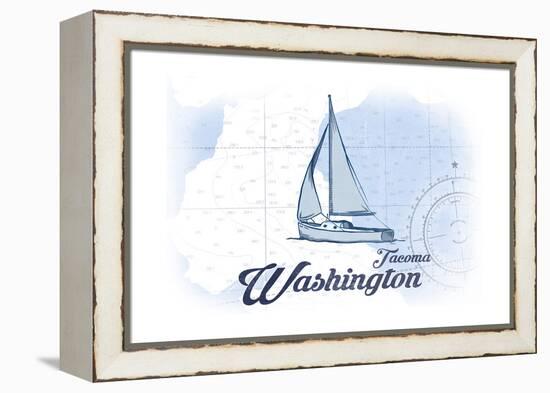 Tacoma, Washington - Sailboat - Blue - Coastal Icon-Lantern Press-Framed Stretched Canvas