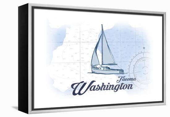 Tacoma, Washington - Sailboat - Blue - Coastal Icon-Lantern Press-Framed Stretched Canvas