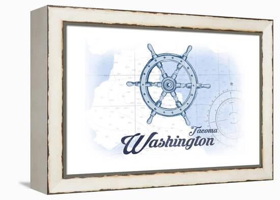 Tacoma, Washington - Ship Wheel - Blue - Coastal Icon-Lantern Press-Framed Stretched Canvas