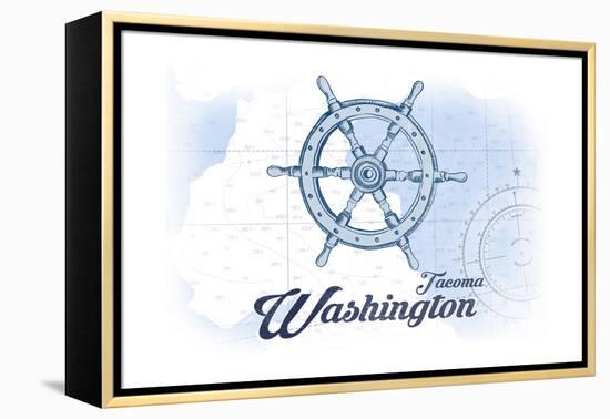 Tacoma, Washington - Ship Wheel - Blue - Coastal Icon-Lantern Press-Framed Stretched Canvas