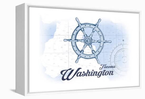 Tacoma, Washington - Ship Wheel - Blue - Coastal Icon-Lantern Press-Framed Stretched Canvas