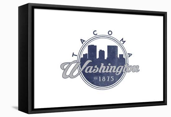 Tacoma, Washington - Skyline Seal (Blue)-Lantern Press-Framed Stretched Canvas