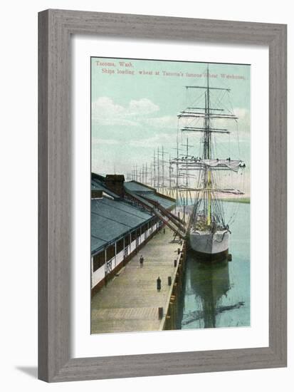 Tacoma, Washington, View of Docked Ships Loading with Wheat-Lantern Press-Framed Art Print