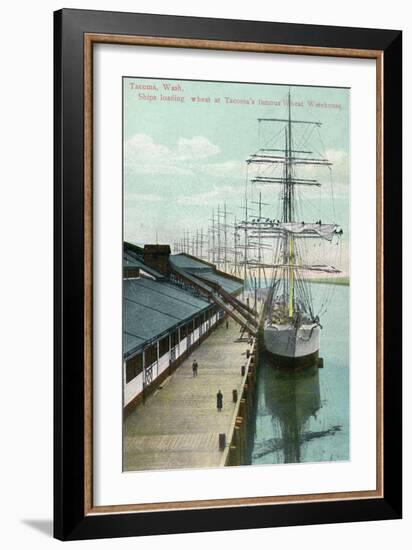 Tacoma, Washington, View of Docked Ships Loading with Wheat-Lantern Press-Framed Art Print