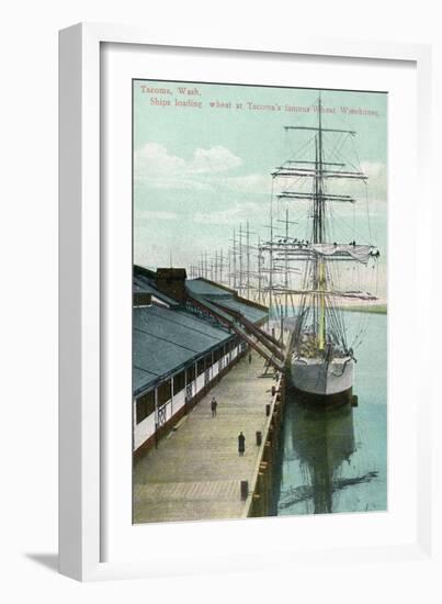 Tacoma, Washington, View of Docked Ships Loading with Wheat-Lantern Press-Framed Art Print