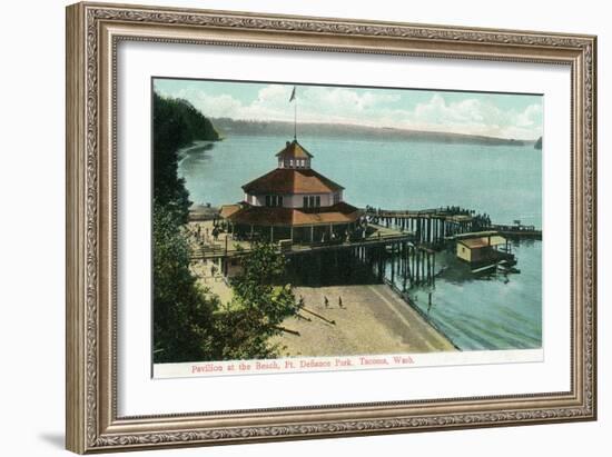 Tacoma, Washington, View of Point Defiance Park Pavilion at the Beach-Lantern Press-Framed Art Print