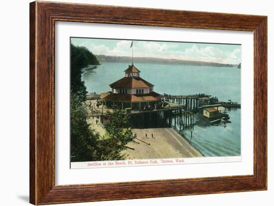 Tacoma, Washington, View of Point Defiance Park Pavilion at the Beach-Lantern Press-Framed Art Print