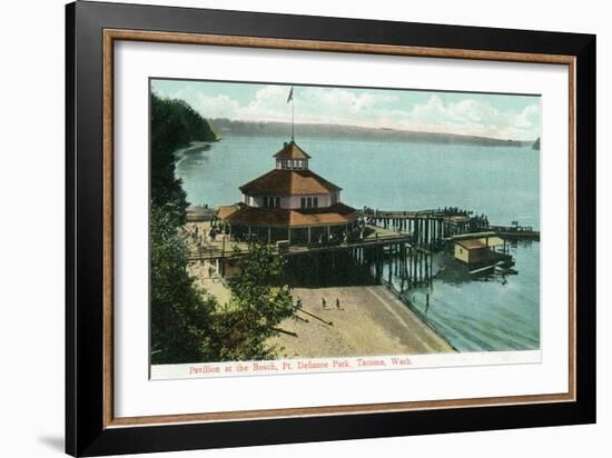 Tacoma, Washington, View of Point Defiance Park Pavilion at the Beach-Lantern Press-Framed Art Print