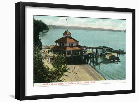 Tacoma, Washington, View of Point Defiance Park Pavilion at the Beach-Lantern Press-Framed Art Print